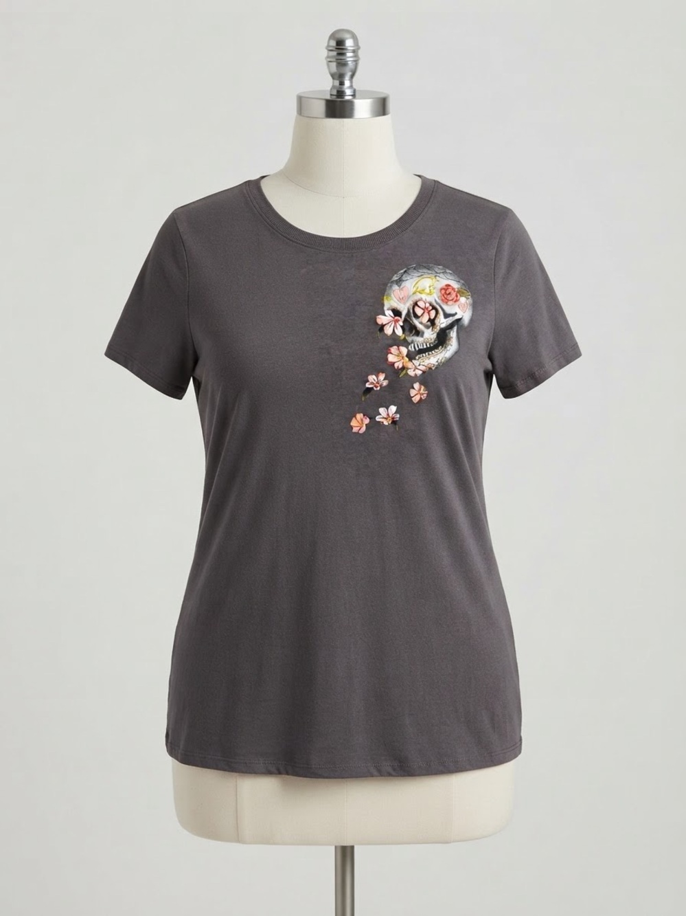 torrid Charcoal Gray Short Sleeve Skull & Floral Graphic Tee size 2X